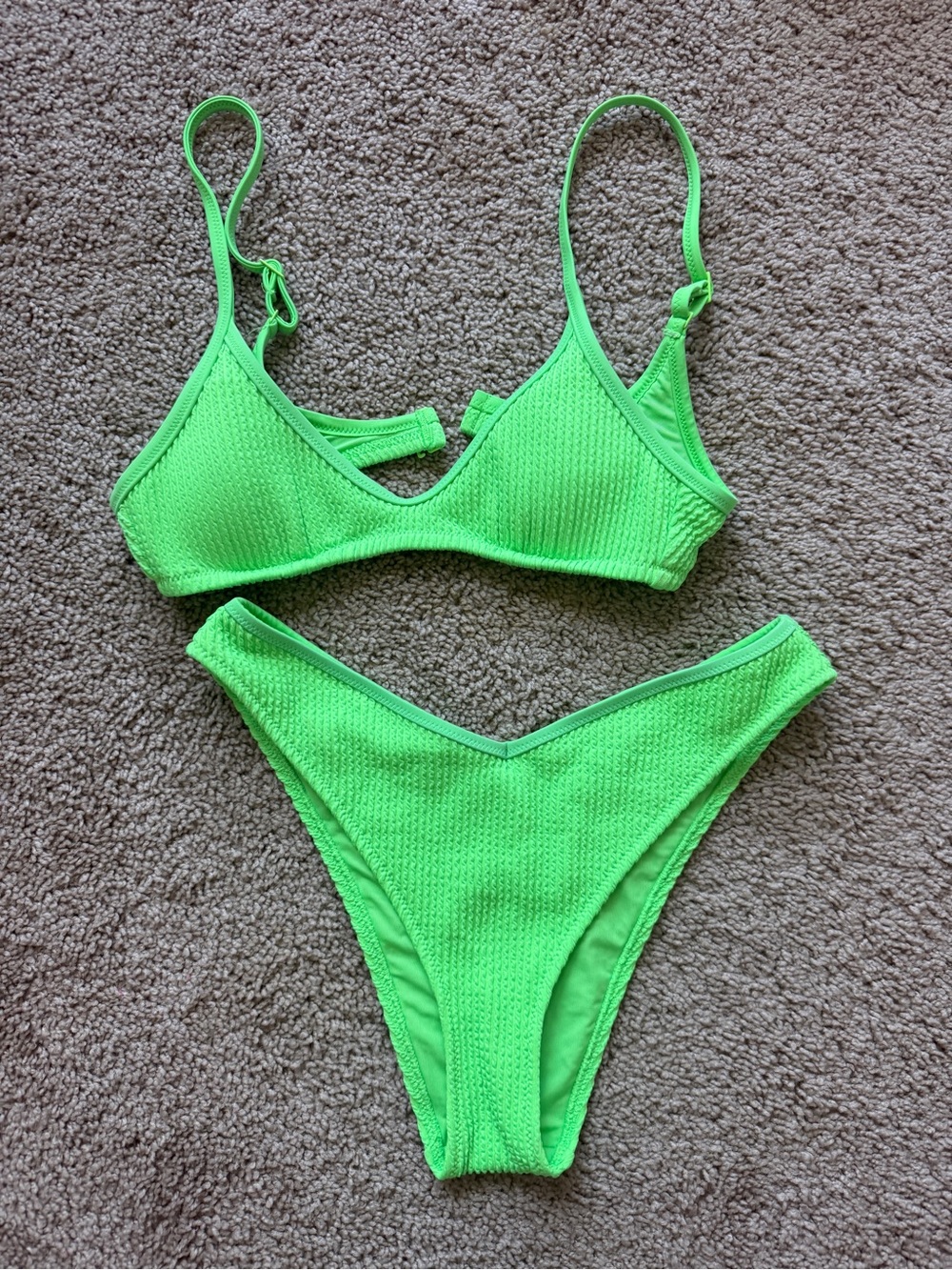 aerie Neon Green Textured Bikini Set